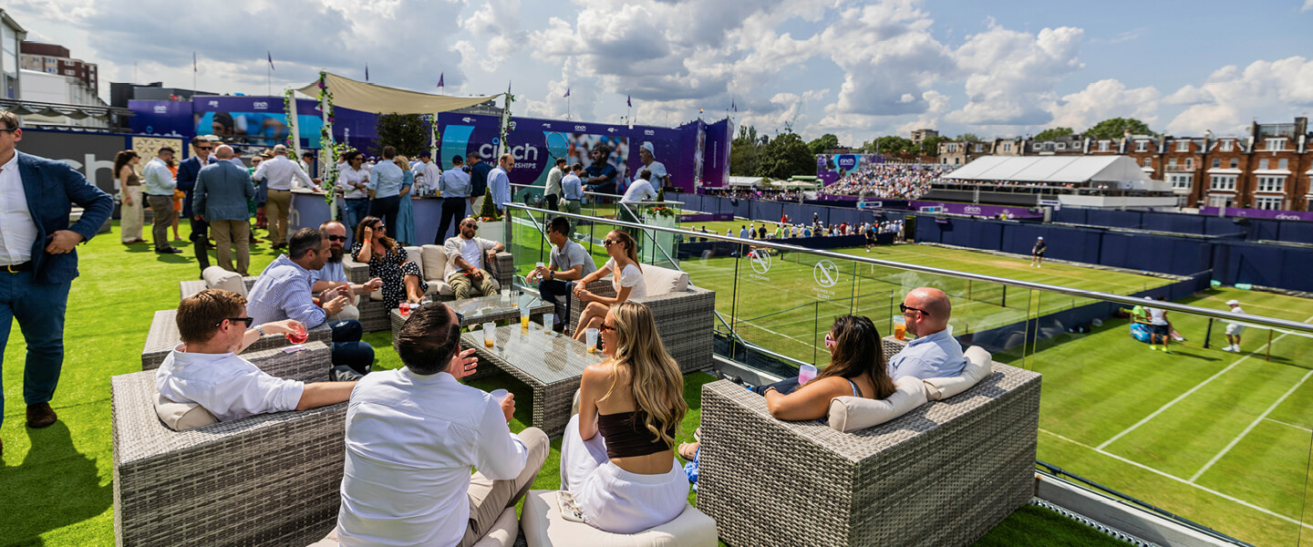 Guests enjoying the terrace in the Roof Garden at the cinch championships