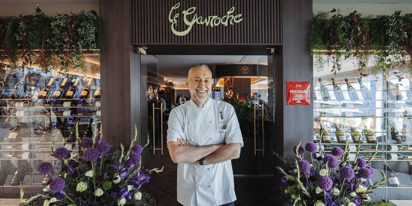 Michel Roux Jr standing outside Le Gavroche at The Lawn at The Championships, Wimbledon