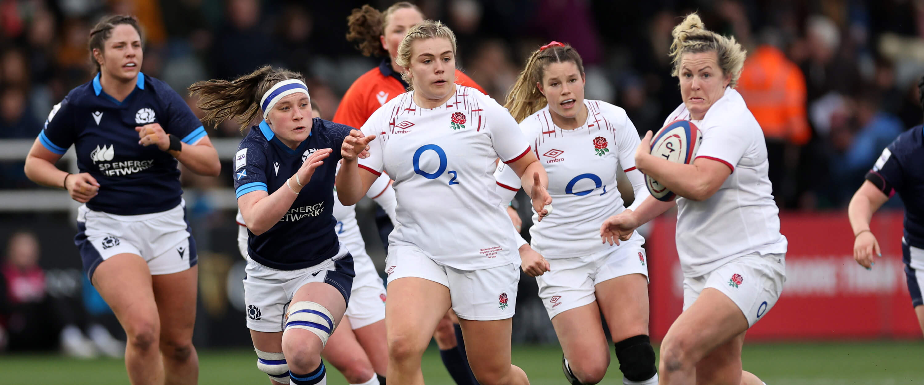 Red Roses match against Scotland women where Marlie Packer is running with the ball during the Guinness Women's Six Nations