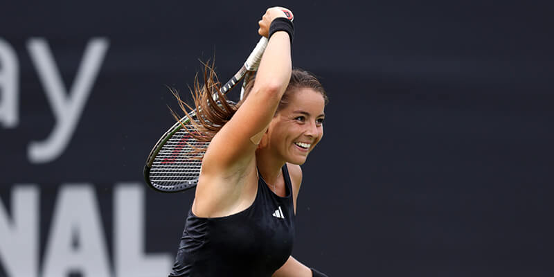 Jodie Burrage back from injury and competing in The 2024 Rothesay International Tennis Tournament in Eastbourne 