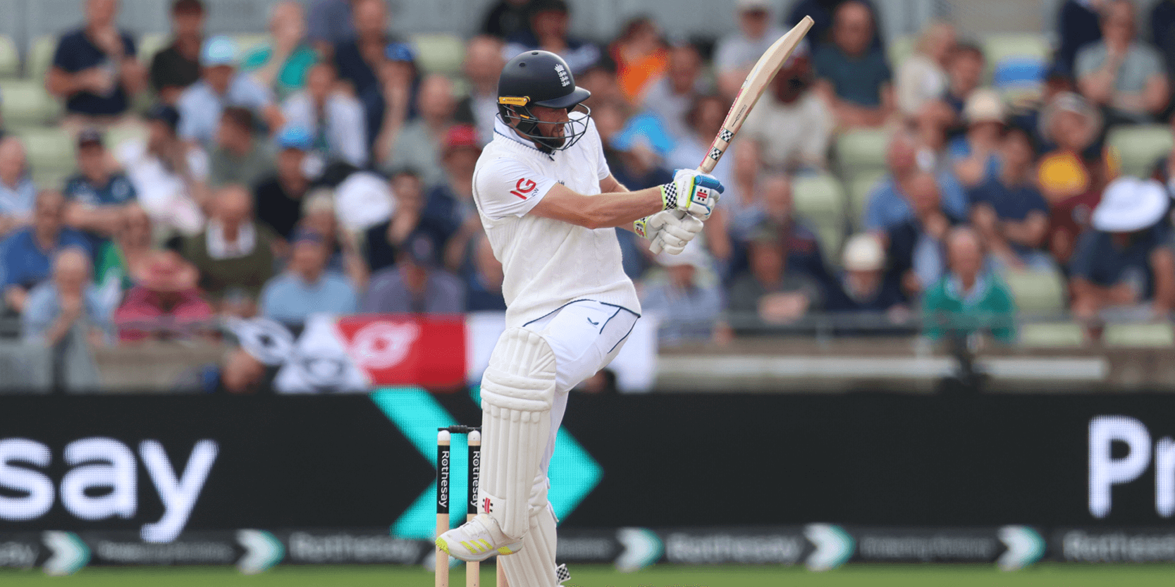 England cricketer batting and hitting their ball during a Test match series at Edgbaston Stadium