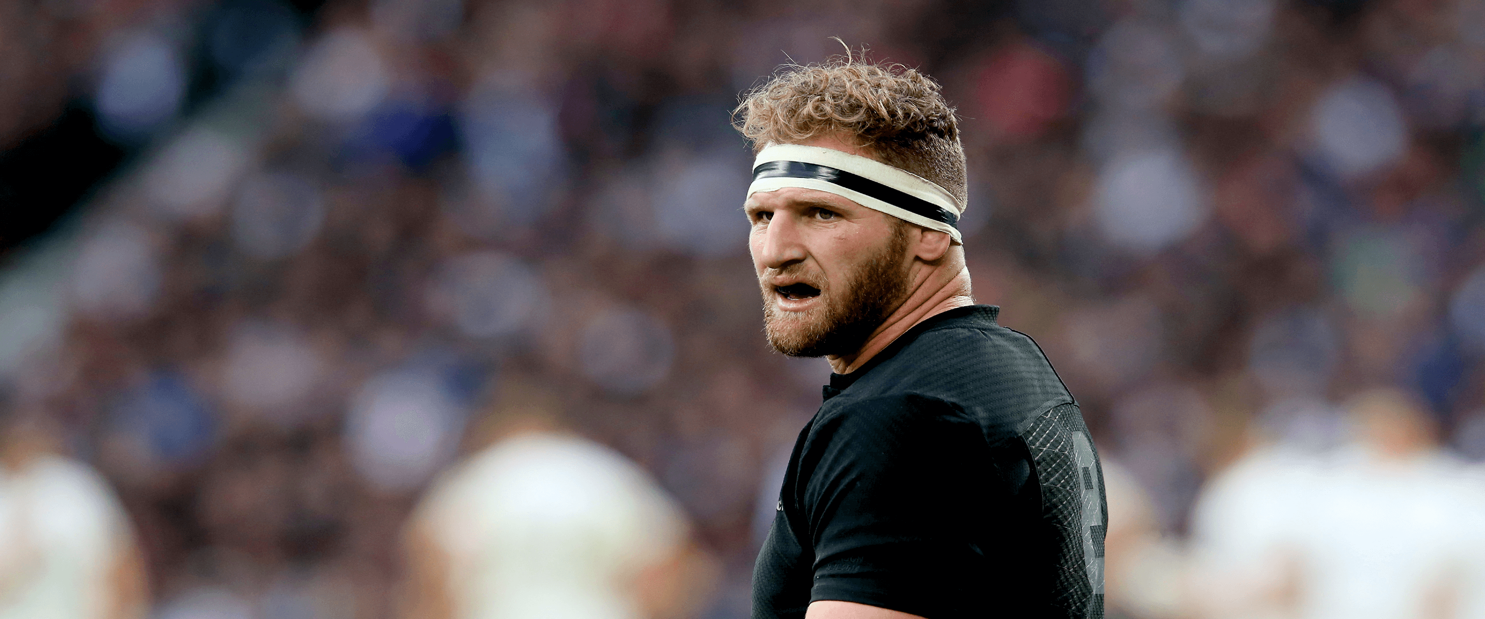 New Zealand rugby player Kieran Read playing in a match for the All Blacks