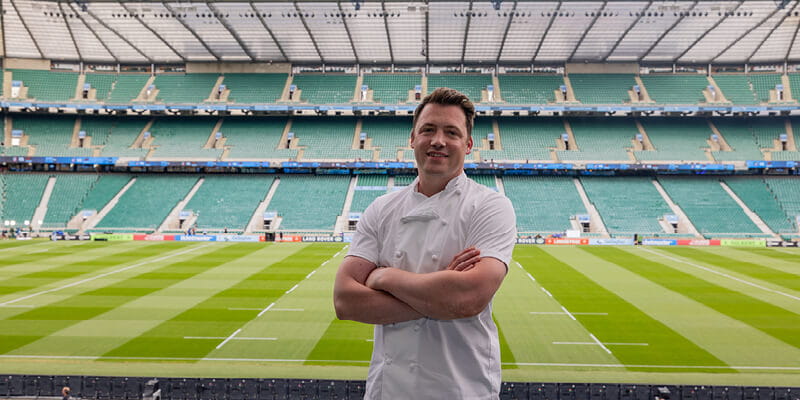 Tommy Banks cooking in The East Wing at Allianz Stadium in Twickenham 