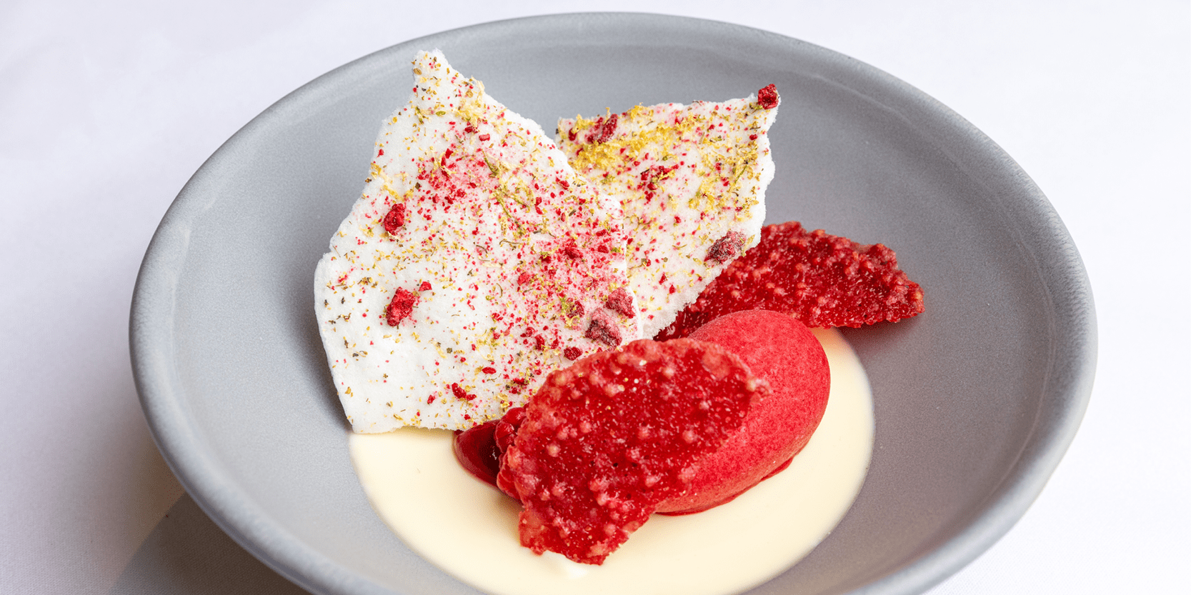 A dessert dish with a take on strawberries and cream served in Rosewater Pavilion hospitality at Wimbledon by Keith Prowse 