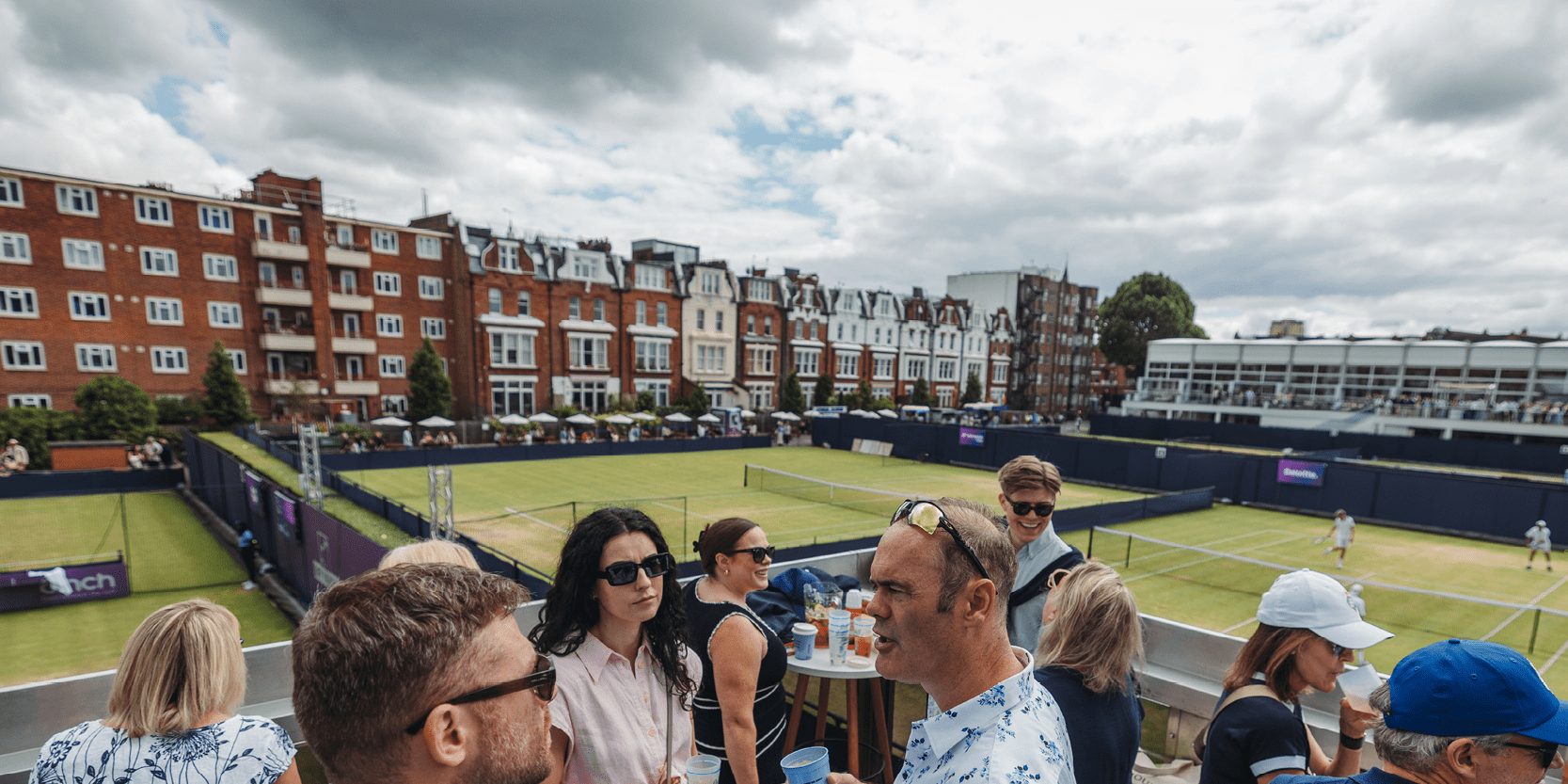 Balcony area and view looking out over the outside courts for The View hospitality at The Queen's Club tennis in 2025