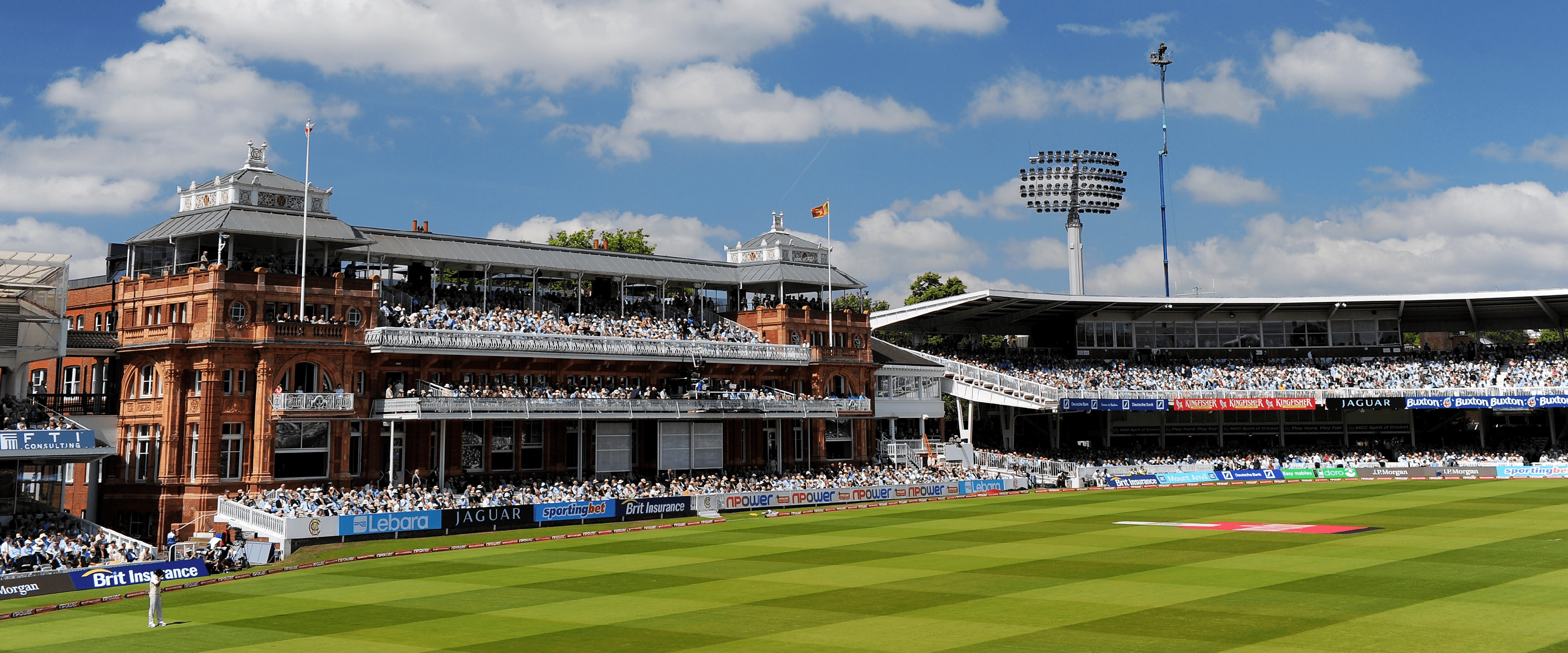 View of the cricket pavilion and pitch at Lord's Cricket ground in London for a Test match