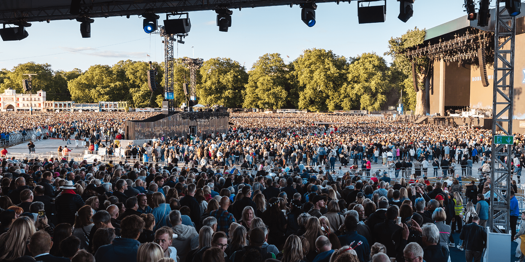 View of the Great Oak Stage at BST Hyde Park from the Great Oak Roof Garden hospitality suite