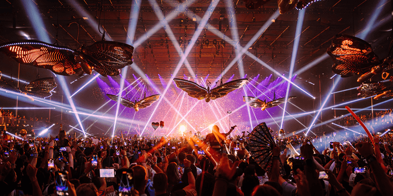 Tomorrowland DJ set and lightshow in a tent