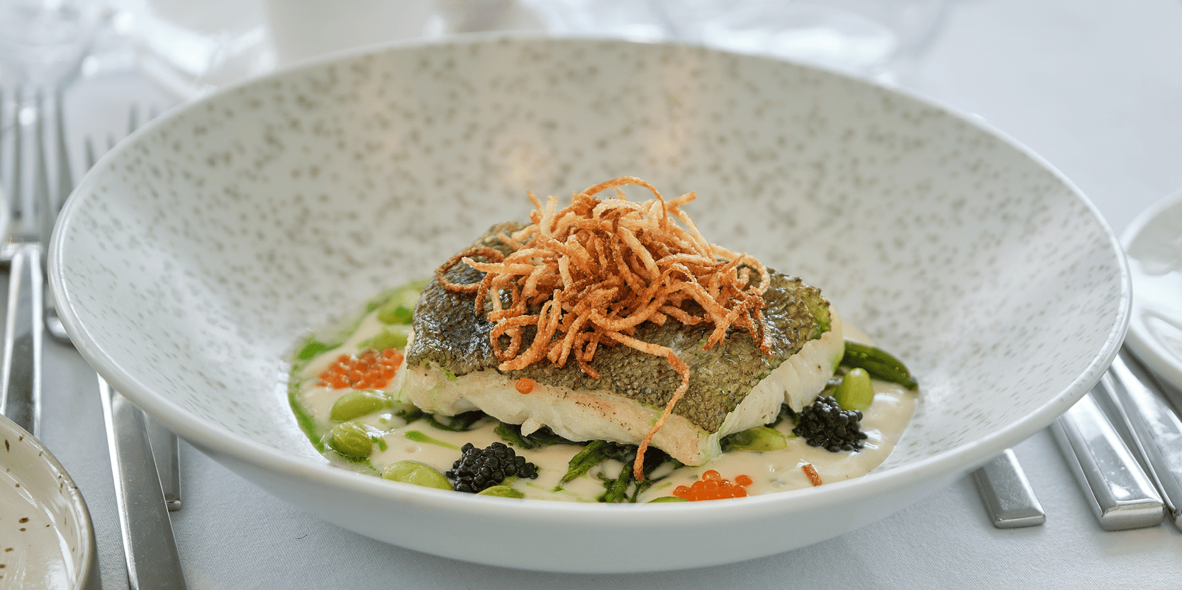 A lunch dish served at Epsom Downs Racecourse for the Epsom Derby Festival in hospitality