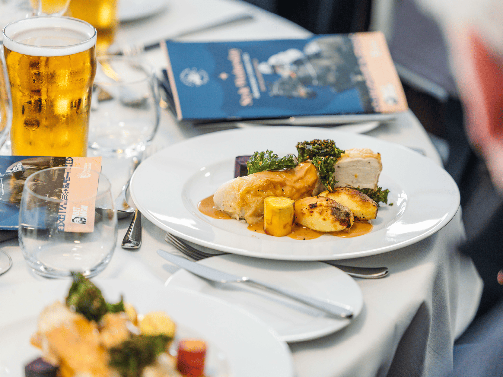 Food on the table being served in hospitality at the Cheltenham Festival