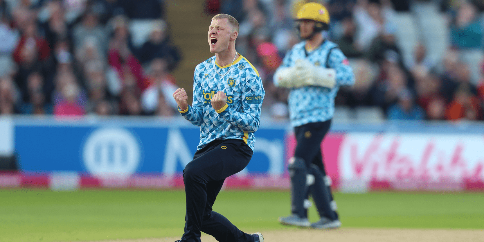 Birmingham Bears cricket player celebrating during a T20 cricket match at Edgbaston