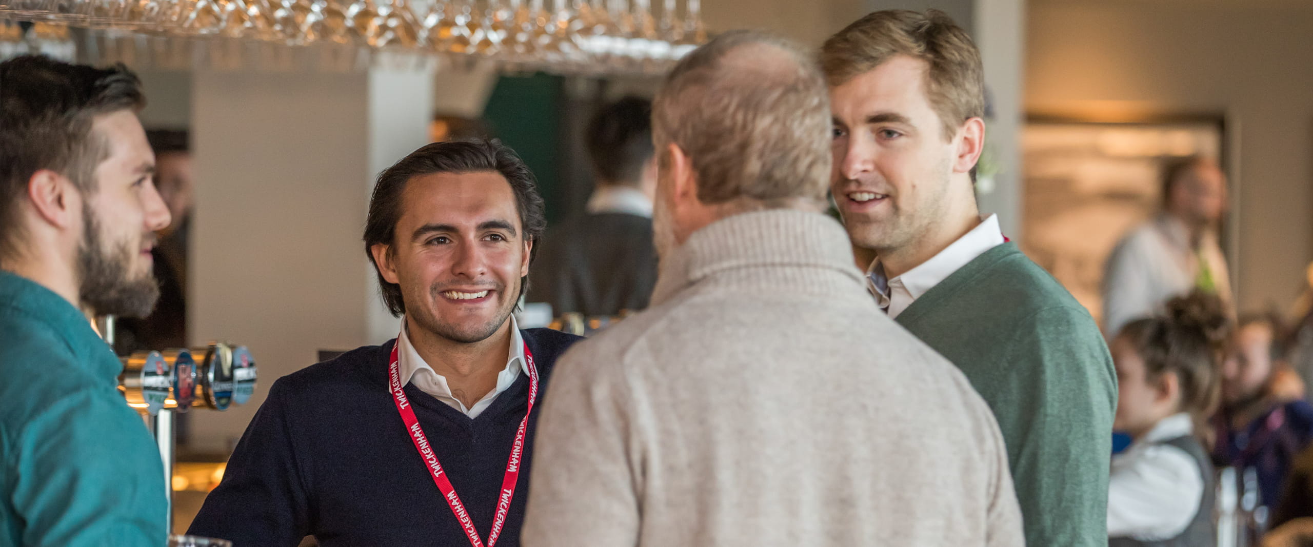 Guests enjoying hospitality in the East Wing at Twickenham Stadium for an England Rugby match