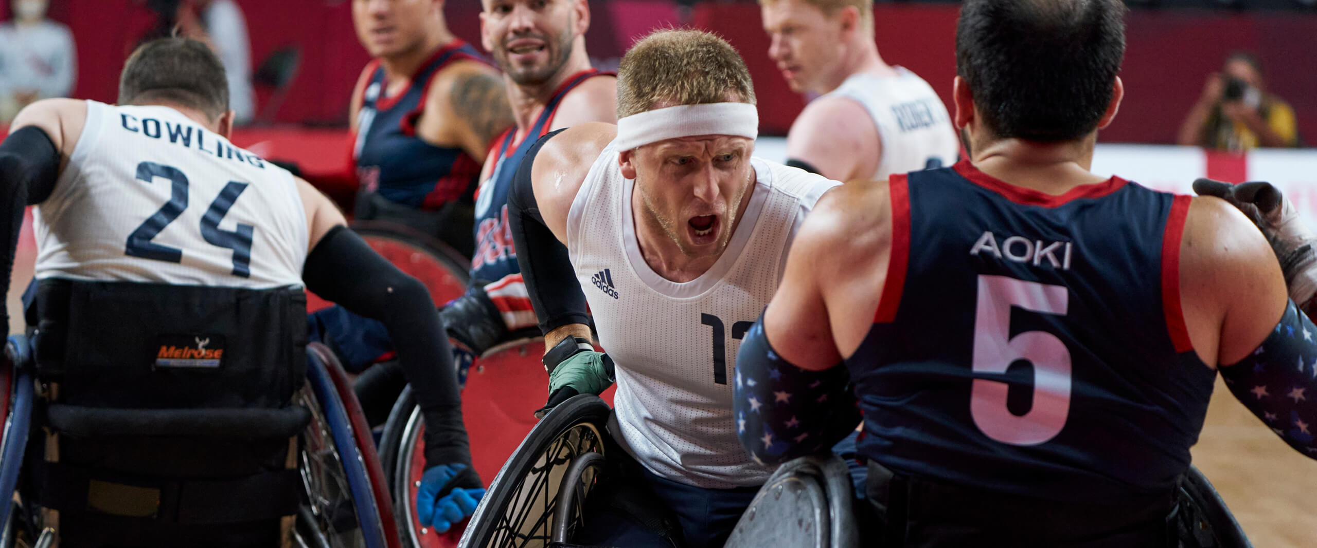 Aaron Phipps playing in a match for the GB wheelchair rugby at the Tokyo 2020 Paralympic Games
