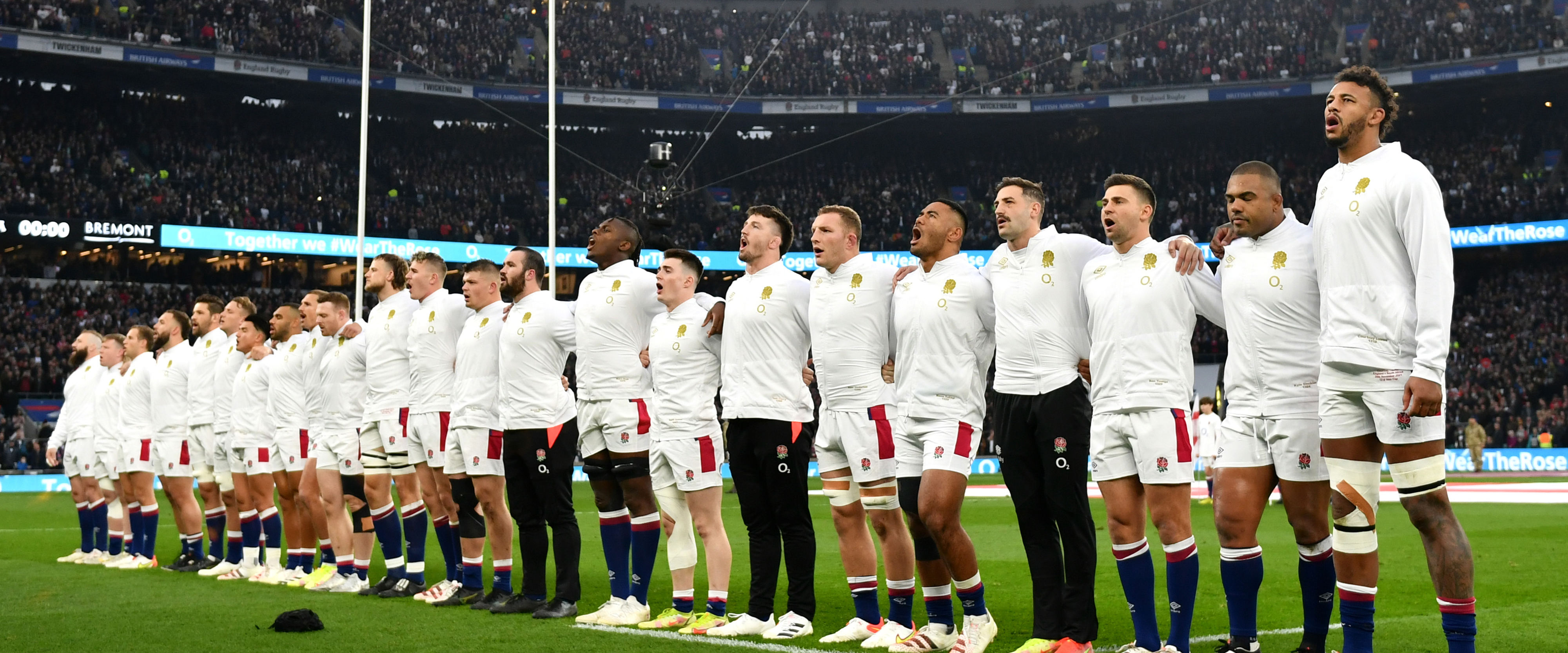 England team singing the national anthem