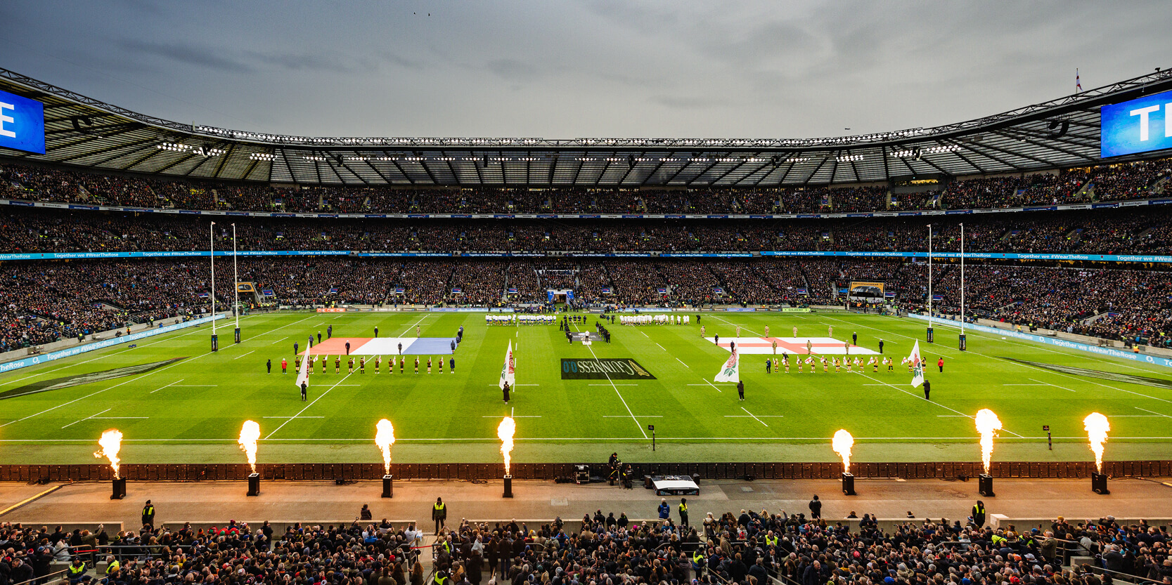 Fireworks at the beginning of the England France Guinness Six Nations match at Twickenham Stadium in 2023
