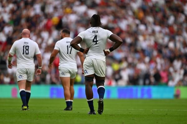 Maro Itoje looks on during England's Summer Series match against Wales at Twickenham