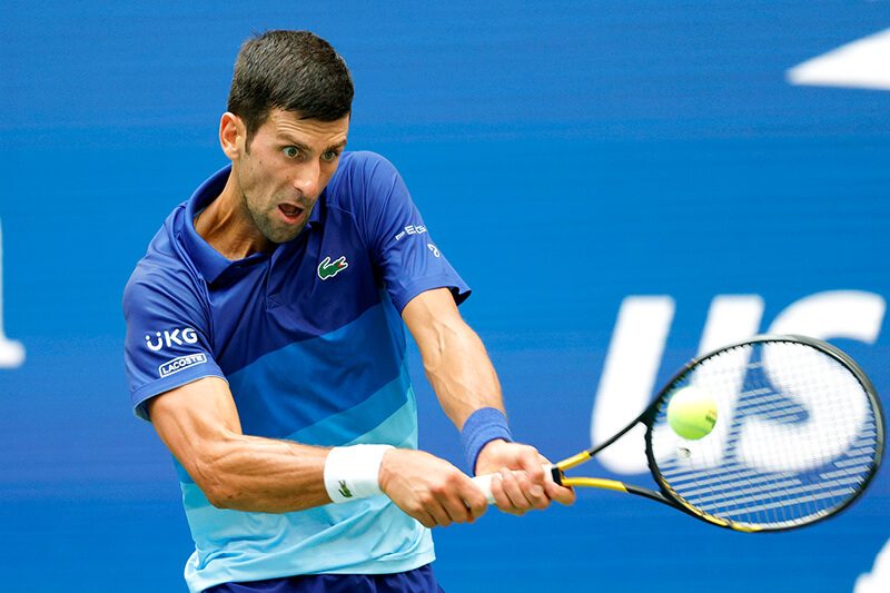Novak Djokovic playing in the 2021 US Open men's singles final