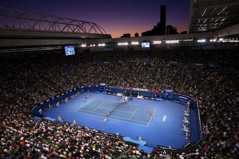The Rod Laver Arena filled with tennis fans at The Australian Open in Melbourne