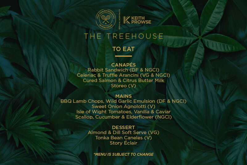 The Treehouse at Wimbledon menu