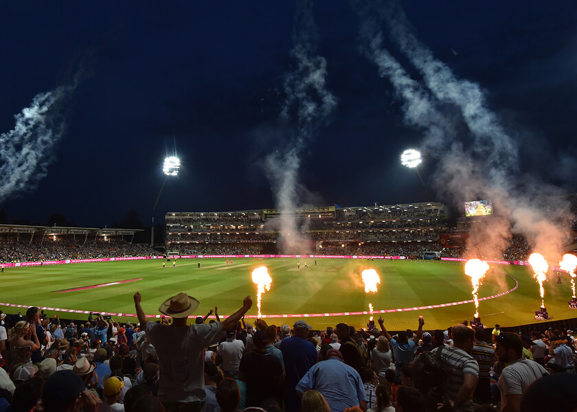 T20 Finals Day at Edgbaston Stadium during the final match overlooking the main pavilion 