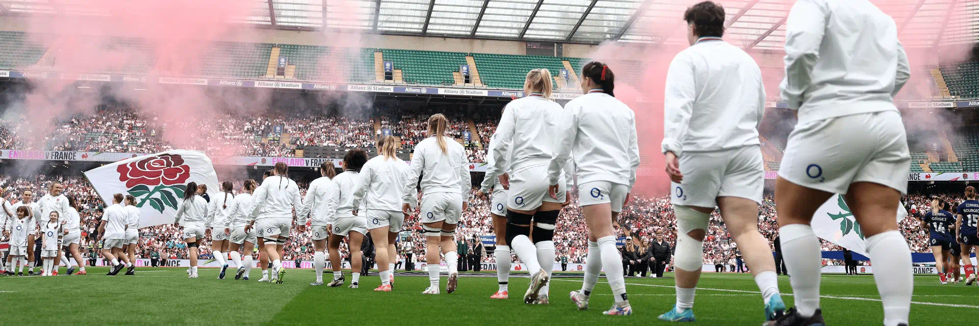 Red Roses Rugby team walking out to pitch at Allianz Stadium in Twickenham
