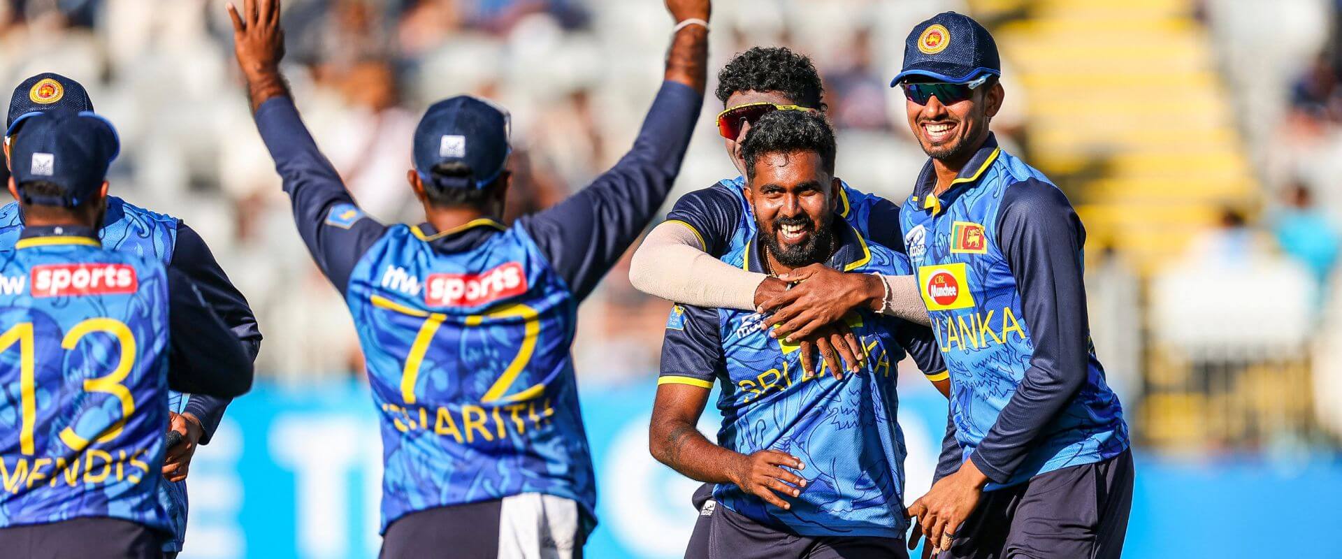 Sri Lanka cricket team celebrate taking a wicket
