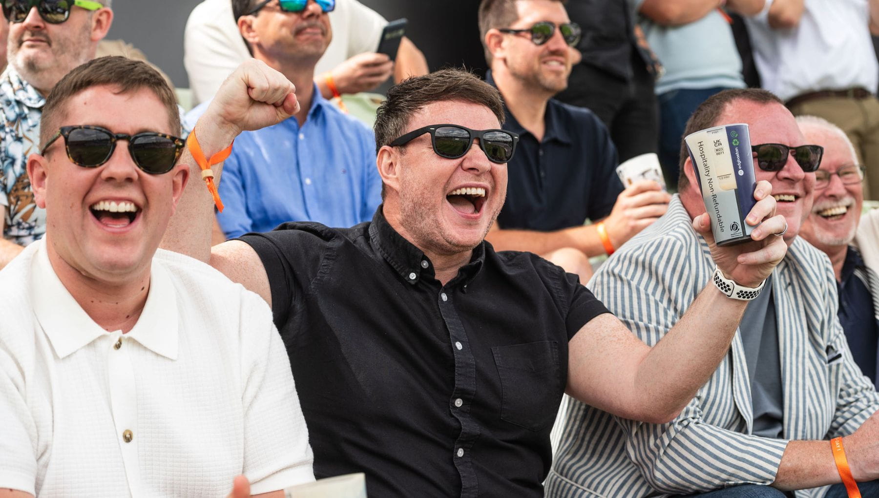 Guests in stands celebrating
