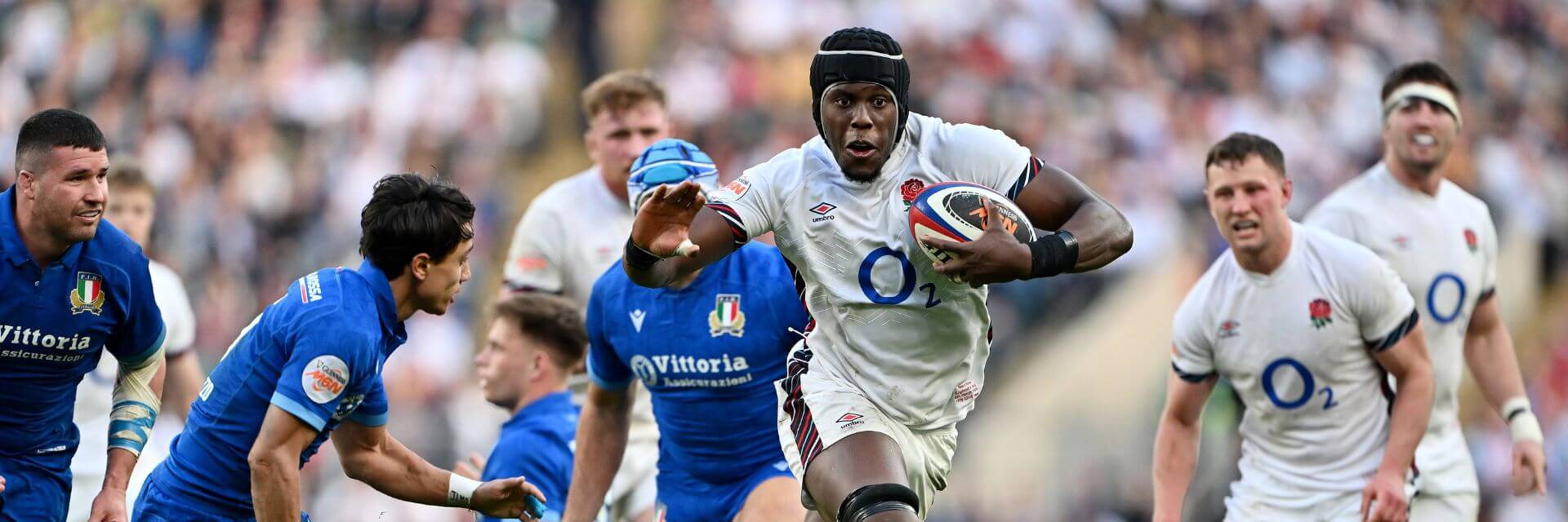 England's Maro Itoje on the charge against Italy