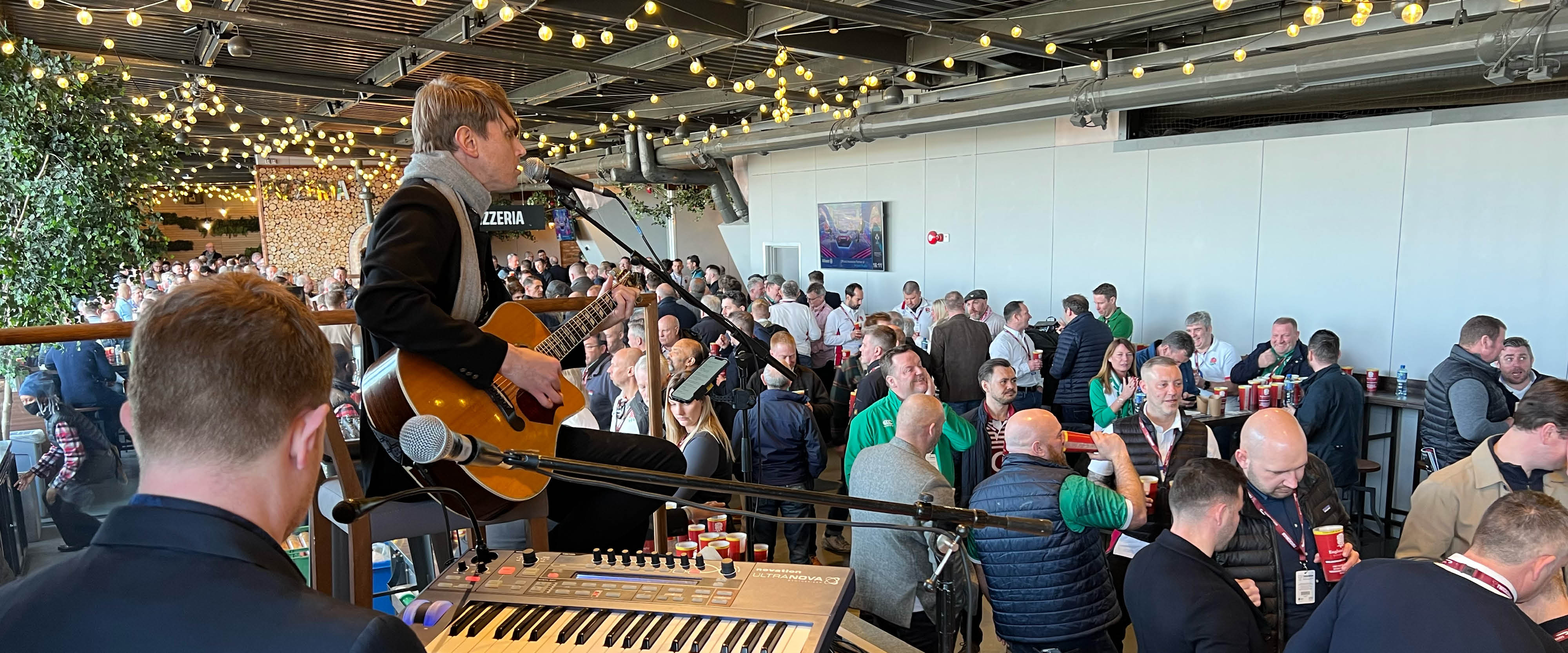 Band playing at The British Airways Rose Garden at Twickenham Stadium 