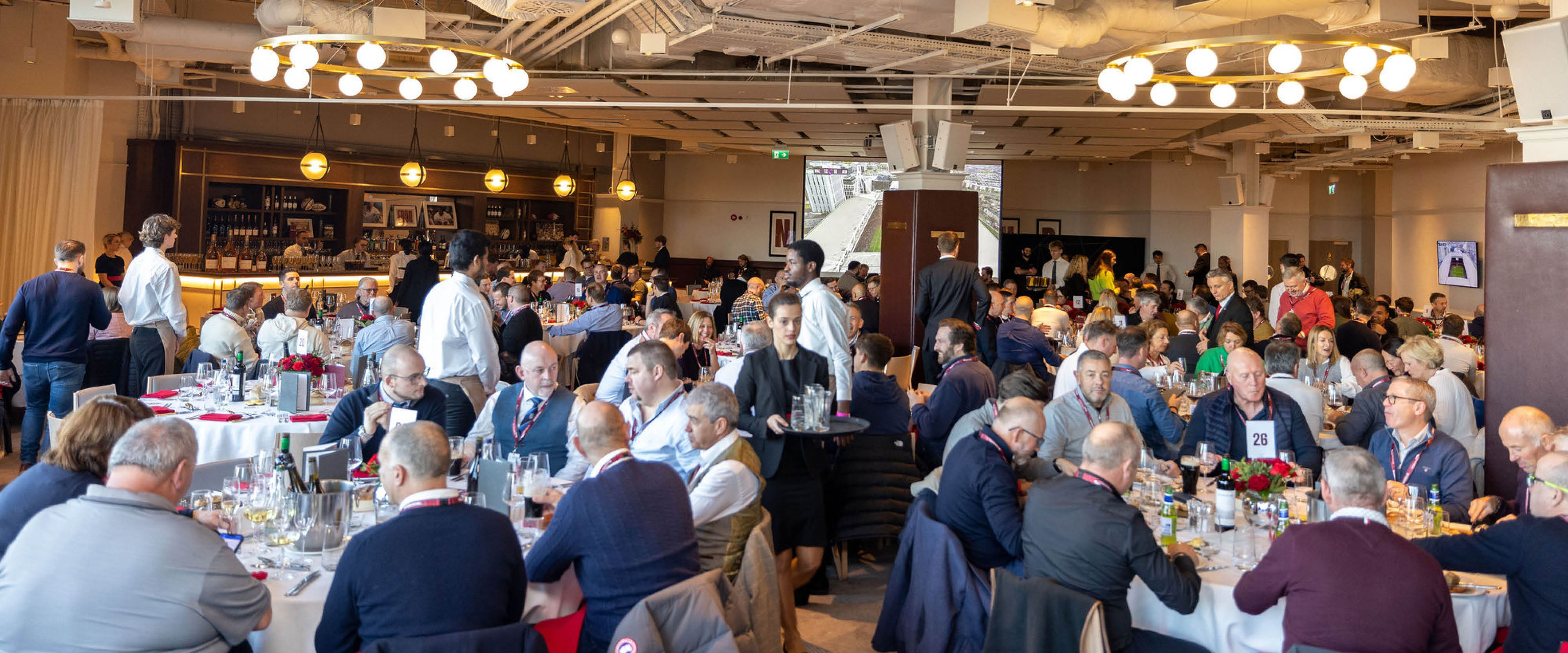 Guests enjoying hospitality in The Lock facility at Twickenham Stadium